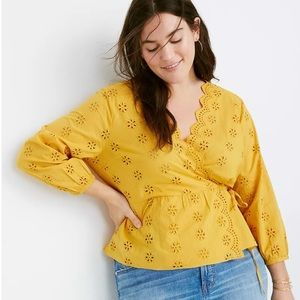 NWT Madewell Scalloped Eyelet Wrap Top